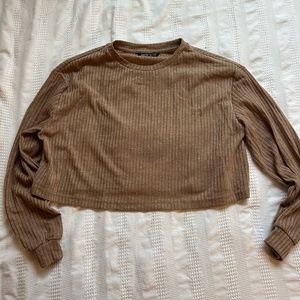 long sleeve cropped shirt from shein, size medium, brown